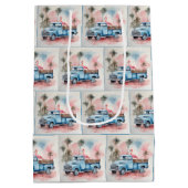 水色フラミンゴインブルーレトロトラック ミディアムペーパーバッグ (裏面)