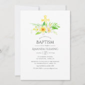 水色フランジパニバプテスマまたは《キリスト教》洗礼式や命名式 招待状 (正面)