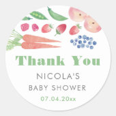 水色フルーツ農家市場ベビーシャワーの好意 ラウンドシール (正面)