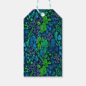 水色フローラのドットの暗い背景 ギフトタグ (裏面)