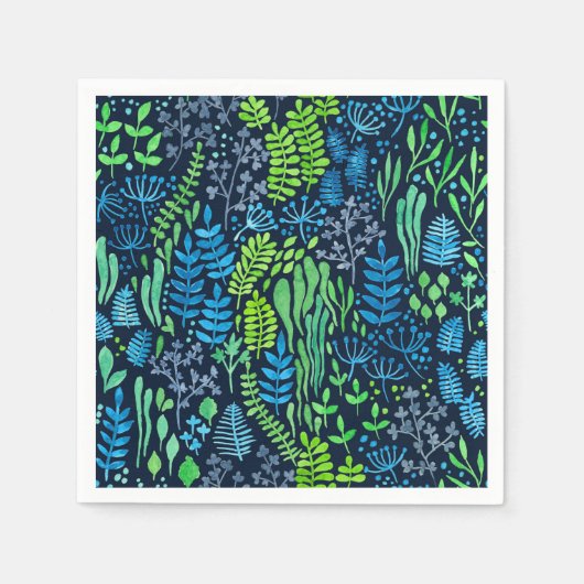 水色フローラのドットの暗い背景 スタンダードカクテルナプキン (正面)