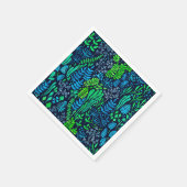 水色フローラのドットの暗い背景 スタンダードカクテルナプキン (角)