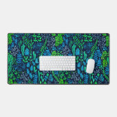 水色フローラのドットの暗い背景 デスクマット (キーボード&マウス)