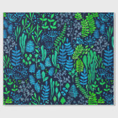 水色フローラのドットの暗い背景 ラッピングペーパー (フラット)