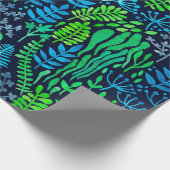 水色フローラのドットの暗い背景 ラッピングペーパー (角)