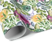 水色フローラの紫色の黄色の緑の贈り物 ラッピングペーパー (ロールコーナー)