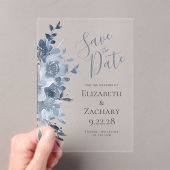 水色フローラほこりっぽいブルーウェディング日付を保存 アクリル招待状 (インサイチュ (ポータブル))