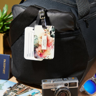 水色フローラエレガントボタニカルパーソナライズされた ラゲッジタグ