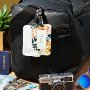 水色フローラエレガントボタニカルパーソナライズされた ラゲッジタグ