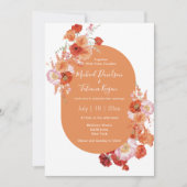 水色フローラオレンジピモダンッ結婚ク 招待状 (正面)