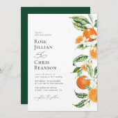 水色フローラオレンジ結婚柑橘類 招待状 (正面/裏面)