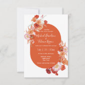 水色フローラオレンジ色ピンク色シック結婚シック 招待状 (正面)