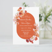 水色フローラオレンジ色ピンク色シック結婚シック 招待状 (スタンド正面)