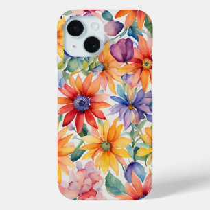 水色フローラカラフルiPhone / iPadケース iPhone 15ケース