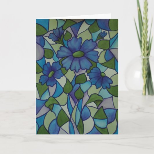 水色フローラグリーティングカード カード (正面)