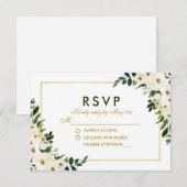 水色フローラグリーンホワイトウェディングRSVP G 出欠カード (正面/裏面)