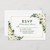 水色フローラグリーンホワイトウェディングRSVP GS 出欠カード (正面/裏面)