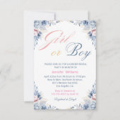 水色フローラシックな女の子または男の子のジェンダーの明け 招待状 (正面)