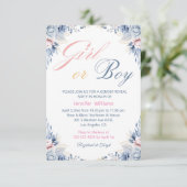 水色フローラシックな女の子または男の子のジェンダーの明け 招待状 (スタンド正面)