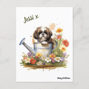 水色フローラシーズー(犬)Tzu、可能パーソナライズされた ポストカード