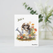 水色フローラシーズー(犬)Tzu、可能パーソナライズされた ポストカード (スタンド正面)