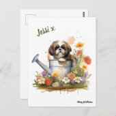 水色フローラシーズー(犬)Tzu、可能パーソナライズされた ポストカード (正面/裏面)