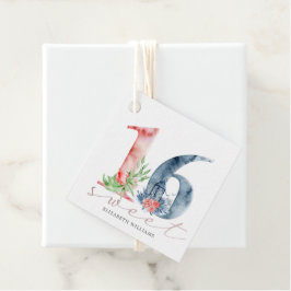 水色フローラスクリプトsweet sixteenメッセージカード フェイバータグ