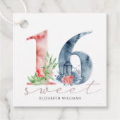 水色フローラスクリプトsweet sixteenメッセージカード フェイバータグ (正面)