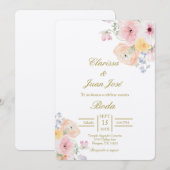 水色フローラスペインの結婚ズ 招待状 (正面/裏面)