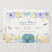 水色フローラトンボ蝶の赤ちゃんシャワー 招待状 (正面/裏面)