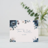 水色フローラネイビーブルー日付はがきを保存 ポストカード (スタンド正面)