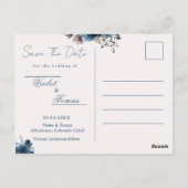 水色フローラネイビーブルー日付はがきを保存 ポストカード (裏面)