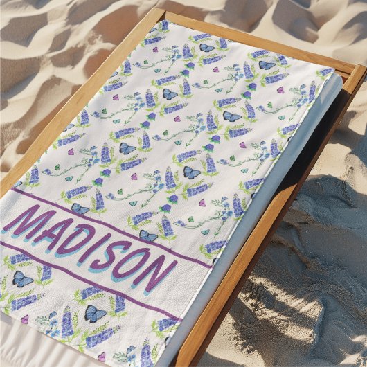 水色フローラハイヒールと蝶 ビーチタオル