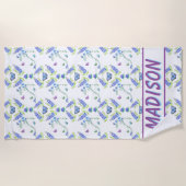 水色フローラハイヒールと蝶 ビーチタオル (正面)