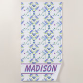 水色フローラハイヒールと蝶 ビーチタオル (正面)