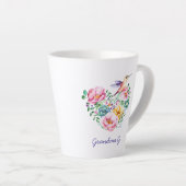 水色フローラハートハミングバード祖母のギフト カフェラテマグ (右アングル)