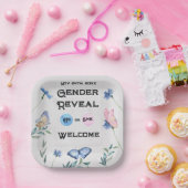 水色フローラバタフライエンクロージャカード ペーパープレート (パーティー)