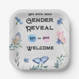 水色フローラバタフライエンクロージャカード ペーパープレート