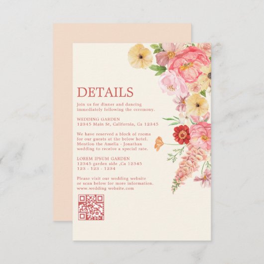 水色フローラバター結婚イエローのqrコード エンクロージャーカード (正面/裏面)