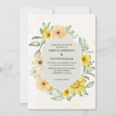水色フローラバター黄セージ緑結婚色 招待状 (正面)