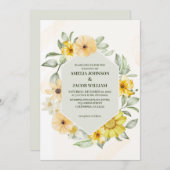 水色フローラバター黄セージ緑結婚色 招待状 (正面/裏面)