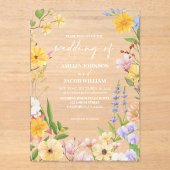 水色フローラバター黄色植物結婚の アクリル招待状 (正面)
