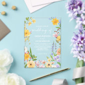 水色フローラバター黄色植物結婚の アクリル招待状 (インサイチュ (ウェディング))