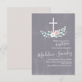 水色フローラバプテススクロスカンベビー献身 招待状