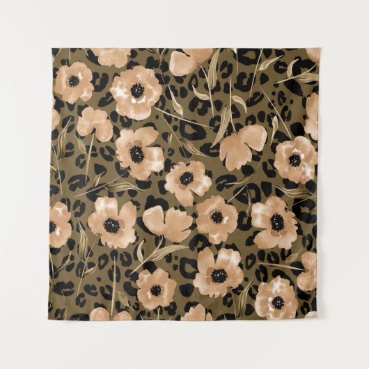 水色フローラヒョウ：エンドレスパターン タペストリー (正面)