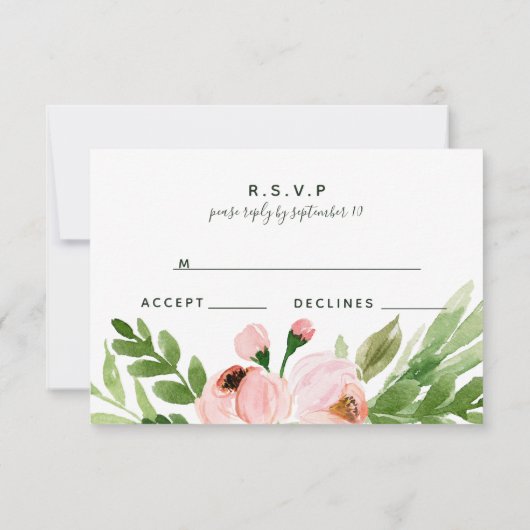 水色フローラピンクの返信カード 出欠カード (裏面)