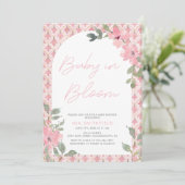 水色フローラピンクタイルベビーシャワー開花 招待状 (スタンド正面)