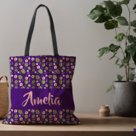 水色フローラピンクパープルパターントートバッグ トートバッグ