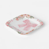 水色フローラピンクボウ女の子の赤ちゃんシャワーモダン ペーパープレート (傾斜あり)