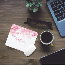 水色フローラピンク名マウスパッド